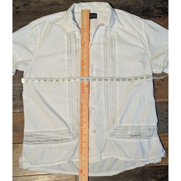 Abercrombie & Fitch L White Guayabera Style Lace Button Up Shirt - Picture 4 of 5